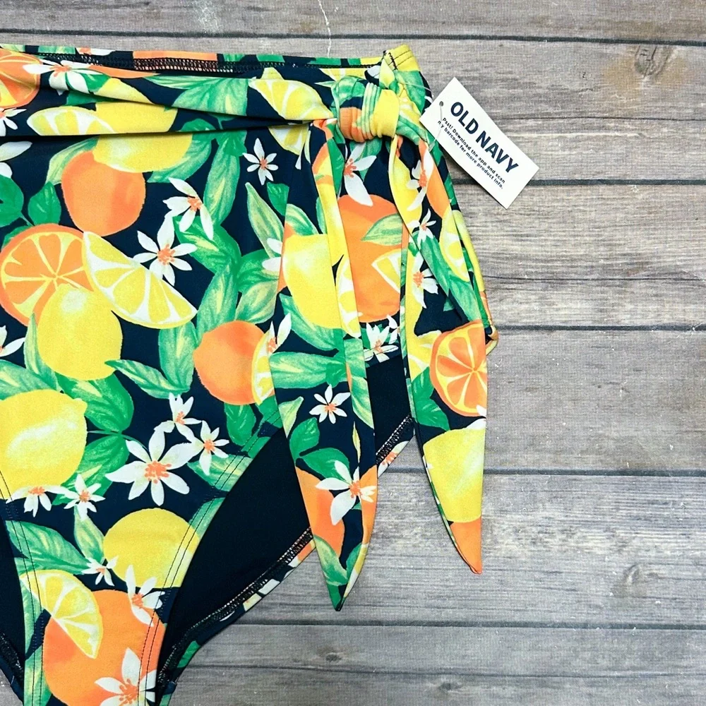 Old Navy Blue Yellow White High Waisted Side Tie Lemons Oranges Bikini Bottom